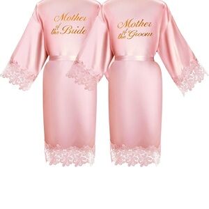 Pink Lace Trim Robe Set for Mother of the Bride and Groom